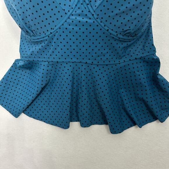 Terra & Sky Black Tankini Top 4X (28W-30W) Teal Polka Dot Padded Beach Swim NWT - Picture 5 of 14